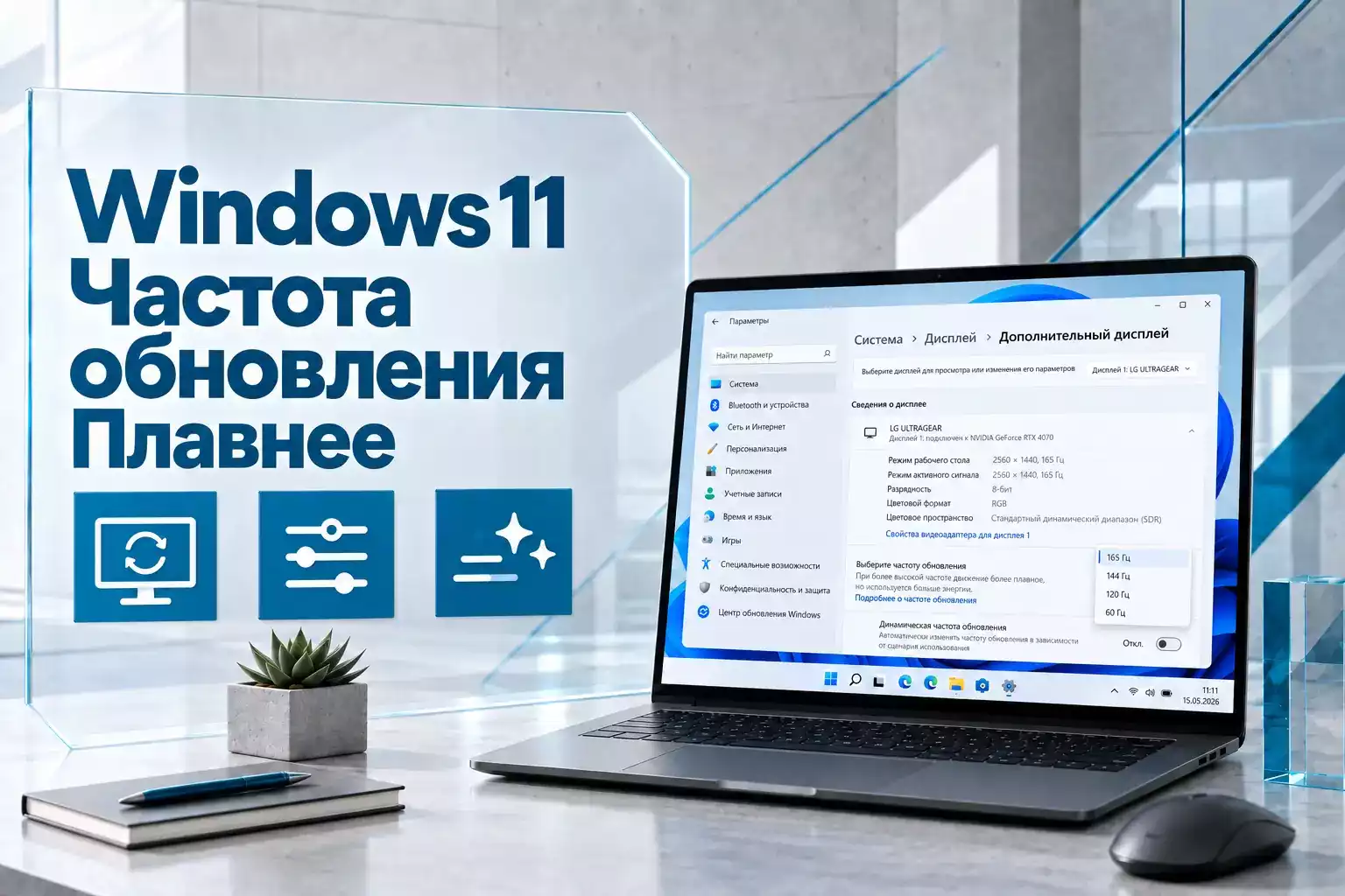 Как настроить частоту обновления монитора в Windows 11 для плавного изображения