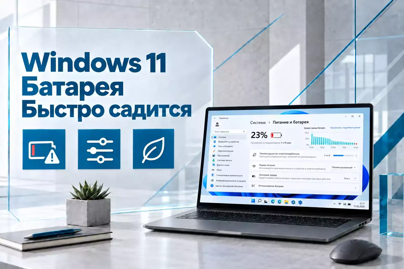 Почему ноутбук с Windows 11 быстро теряет заряд и что проверить в настройках